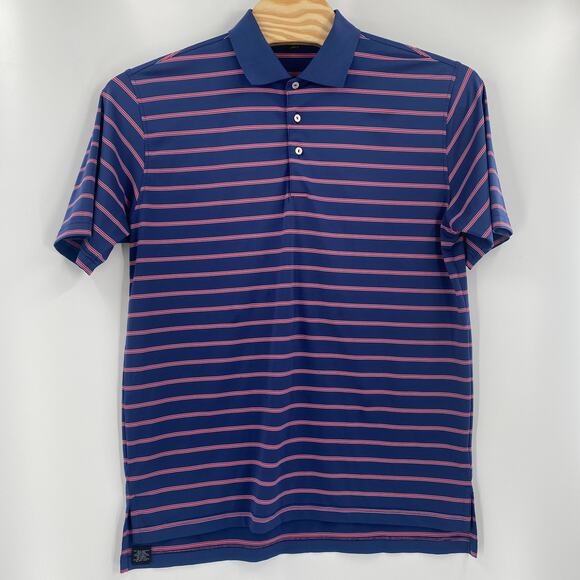 Peter Millar Summer Comfort Large Blue Pink Striped Golf Polo Shirt - Picture 3 of 5